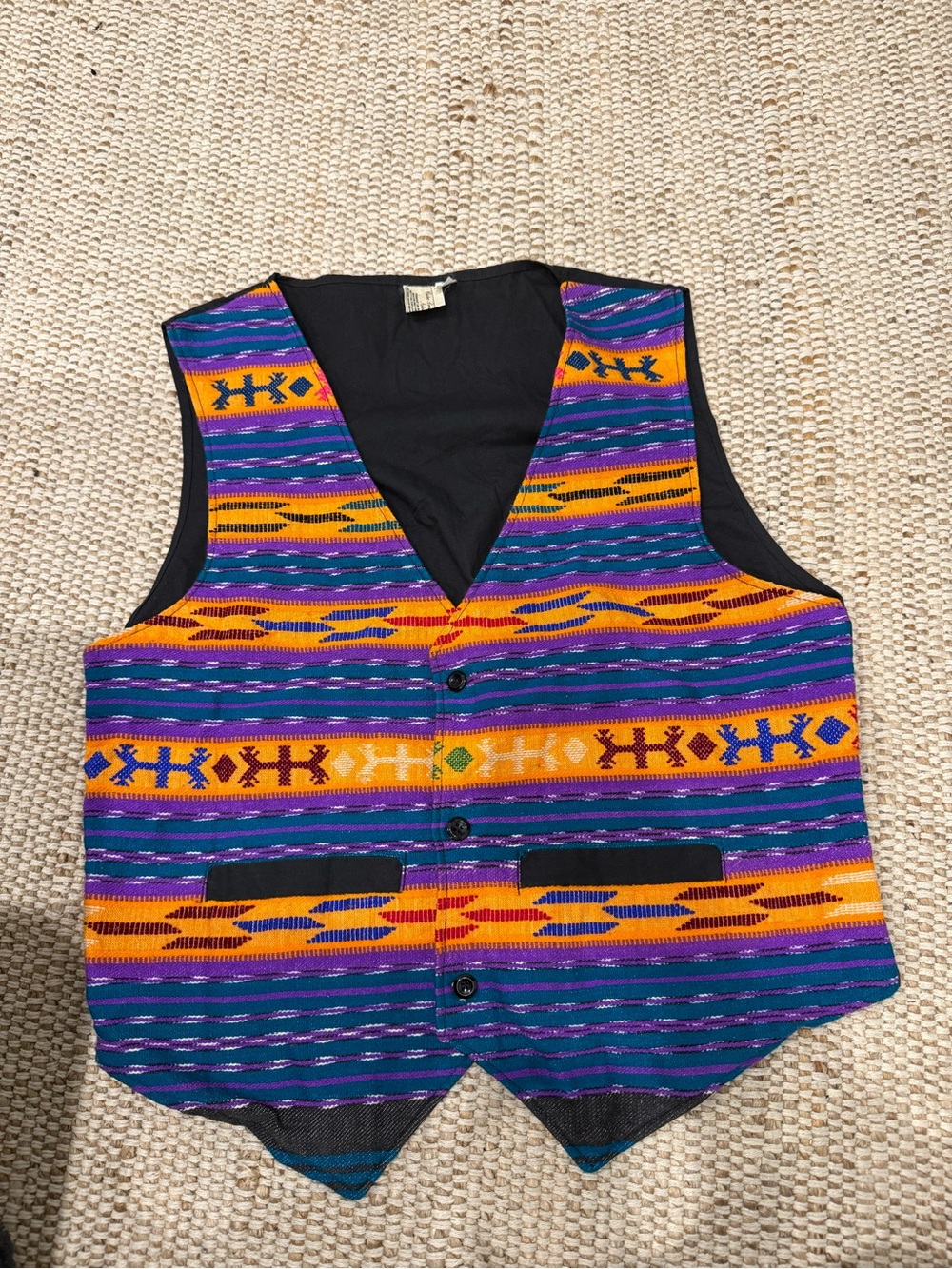 Vintage 90s Guatemalan Handwoven Cotton Vest // Size XL - Picture 6 of 8